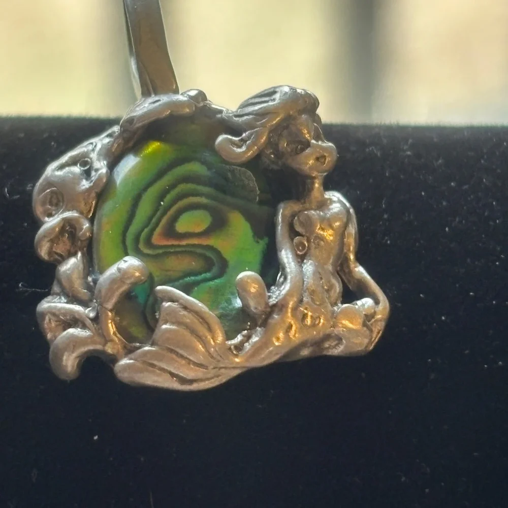Vintage CYVRA alone mermaid and fish sterling pendant